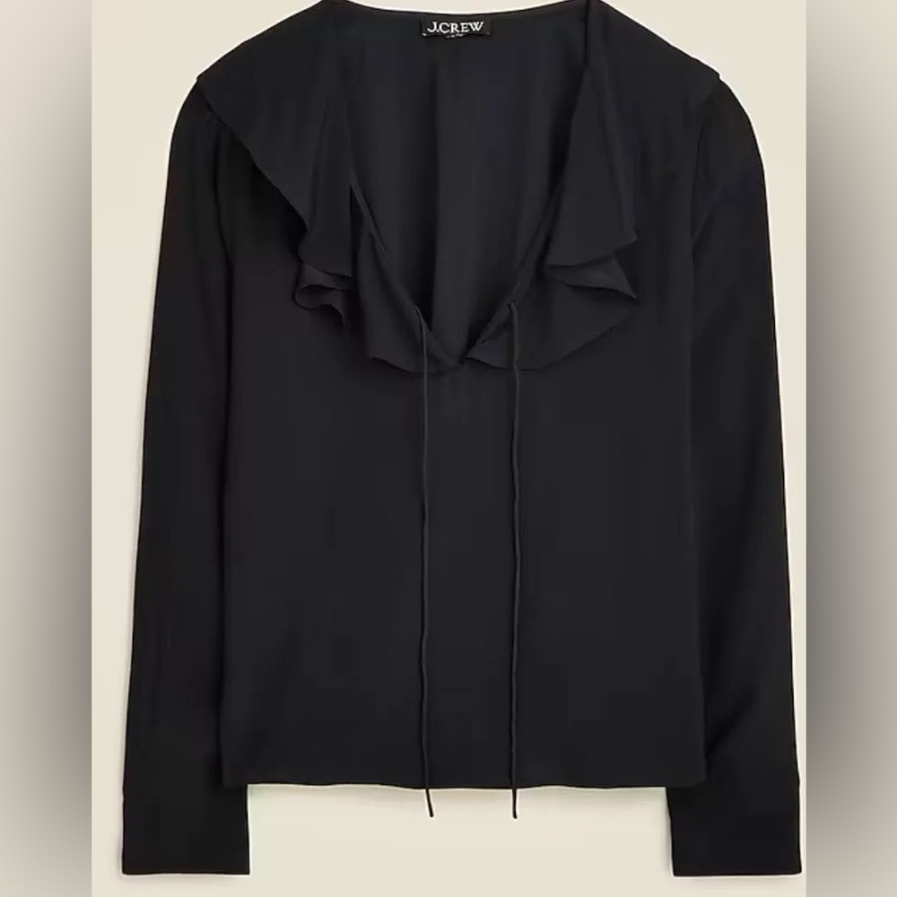 J.Crew Black Ruffle Romantic Tie-Front Blouse
